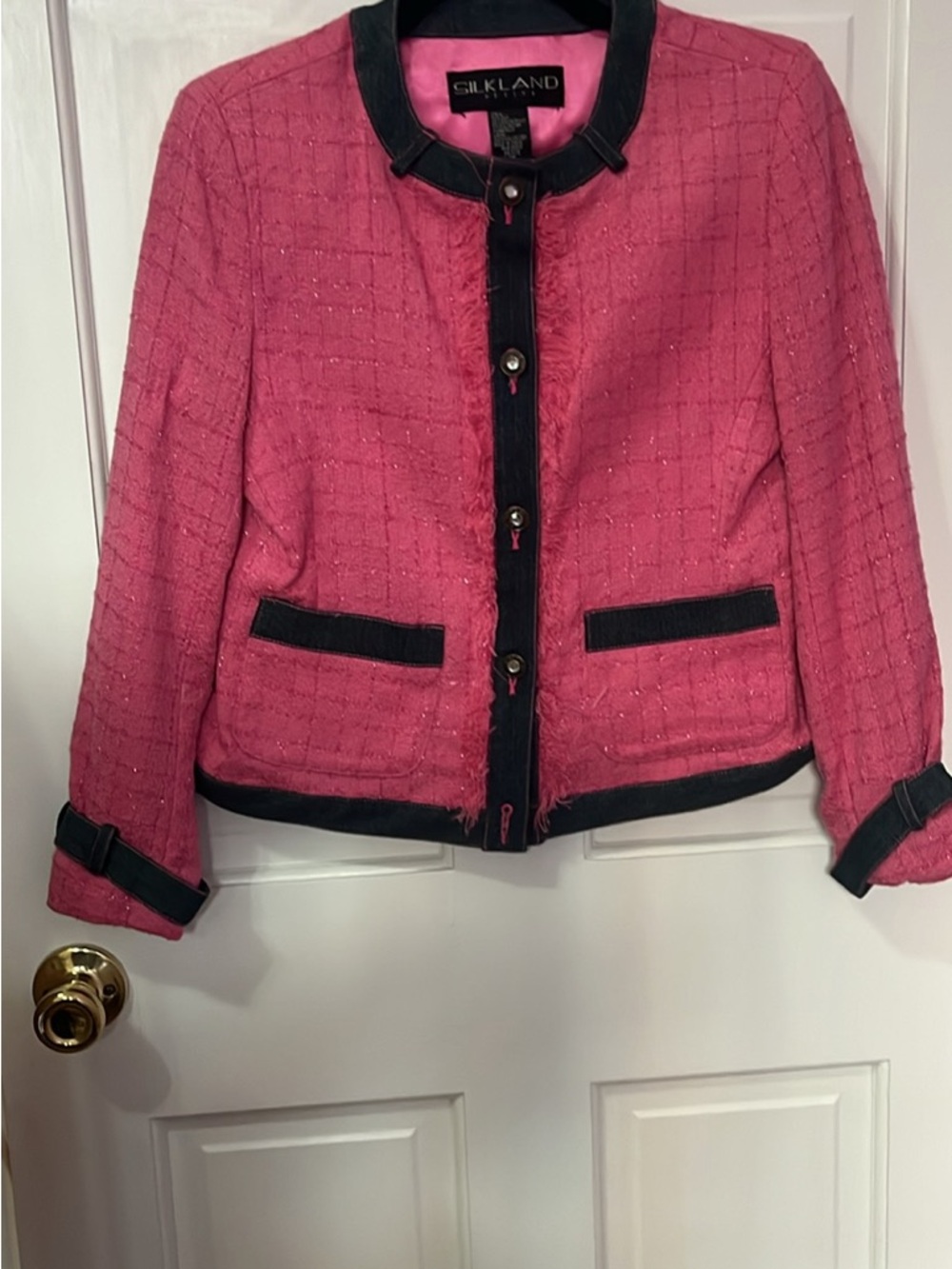 SilkLand Hot Pink Tweed Jacket with denim Trim